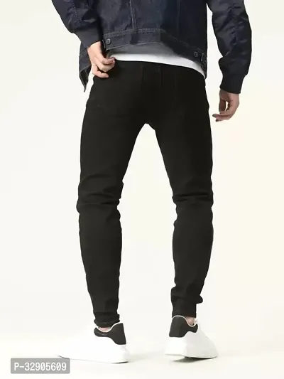 Elegant Black Denim Solid Mid-Rise Jeans For Men-thumb2