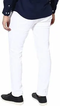 Stylish White Cotton Blend Solid Mid-Rise Jeans For Men-thumb1