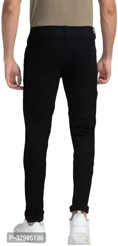 Stylish Black Denim Solid Regular Fit Jeans For Men-thumb2