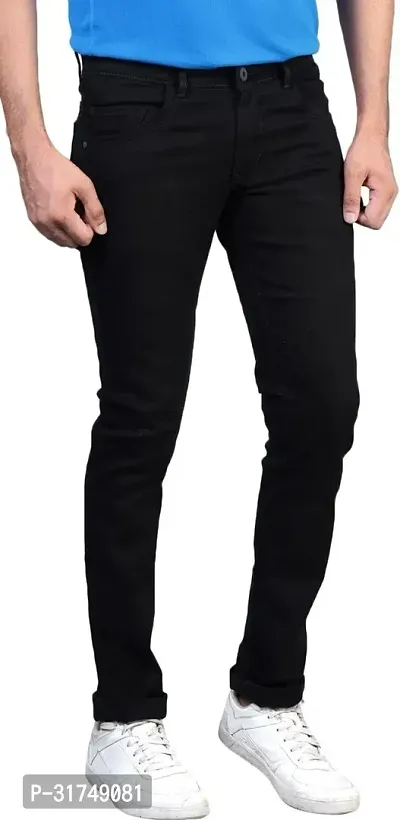 Stylish Black Cotton Blend Solid Mid-Rise Jeans For Men-thumb3