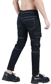 Stylish Black Cotton Blend Solid Mid-Rise Jeans For Men-thumb1