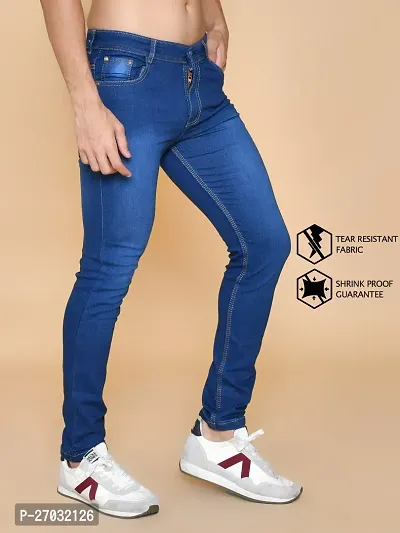 Classic Blue Denim Solid Jeans For Men-thumb2