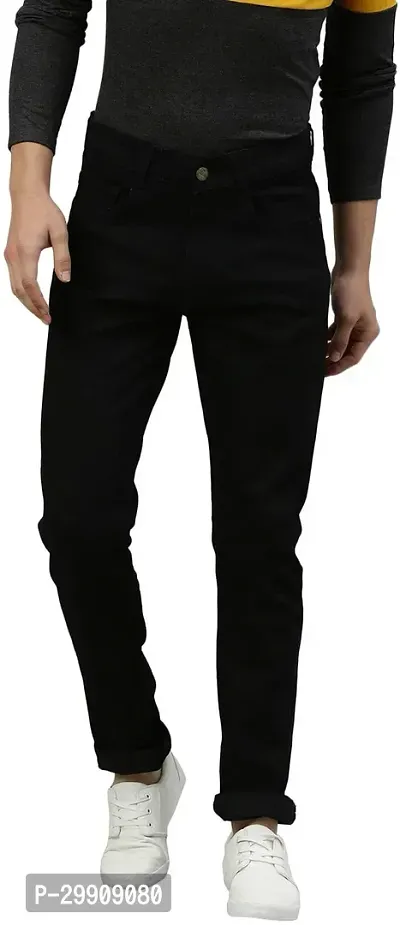 Stylish Black Cotton Blend Mid-Rise Jeans For Men-thumb0