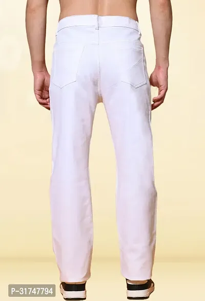 Stylish White Denim Solid Mid-Rise Jeans For Men-thumb2