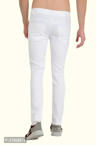 Stylish White Cotton Blend Solid Mid-Rise Jeans For Men-thumb2