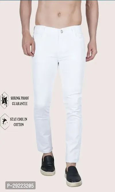 Stylish White Cotton Blend Solid Mid-Rise Jeans For Men-thumb0