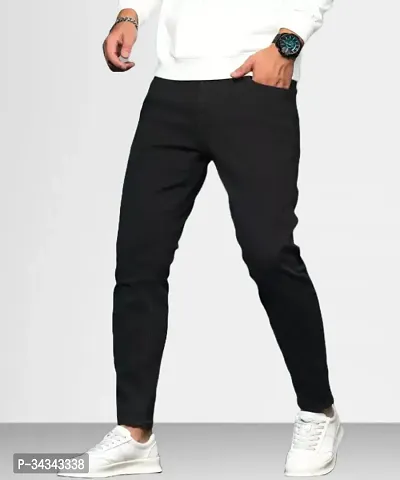 Stylish Black Denim Solid Jeans For Men-thumb0