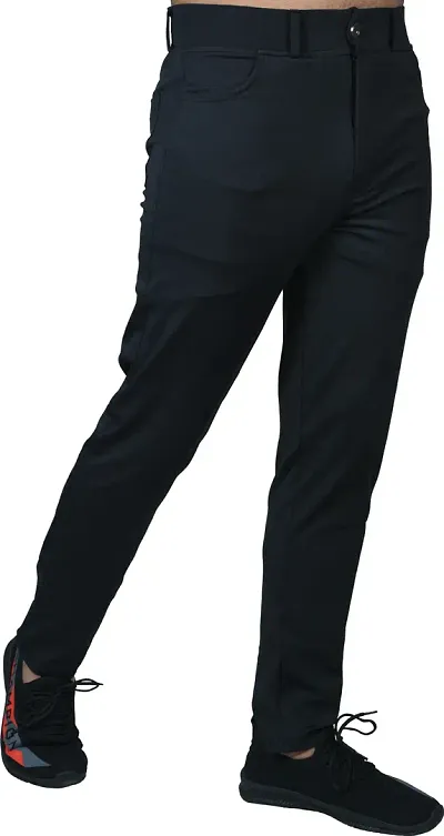 Mevan Stylish Black Lycra Blend Solid Regular Fit Trouser For Men