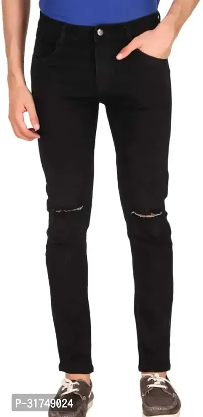 Stylish Black Cotton Blend Solid Mid-Rise Jeans For Men