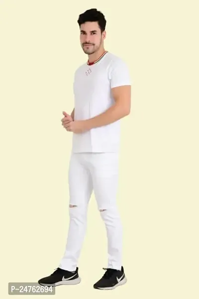 COMFITS Men's Regular Tapered Slit Cut Slim Fit Jeans (32) White-thumb3