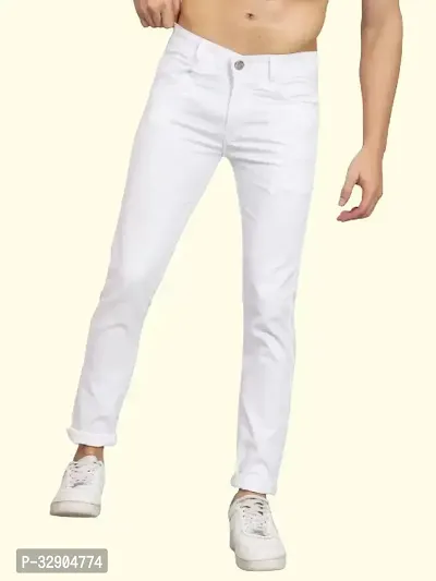 Stylish White Denim Solid Regular Fit Jeans For Men-thumb3