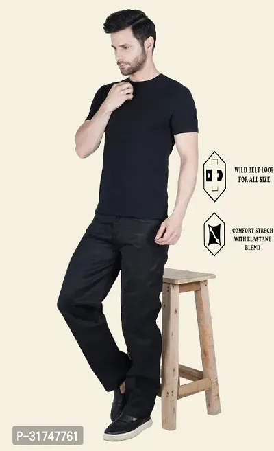 Stylish Black Cotton Blend Solid Mid-Rise Jeans For Men-thumb4