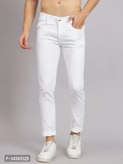 Stylish White Denim Solid Jeans For Men-thumb0