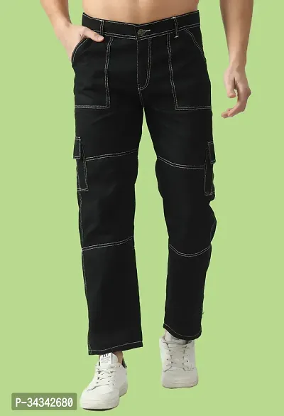 Stylish Black Solid Regular Fit Denim Jeans For Men-thumb0