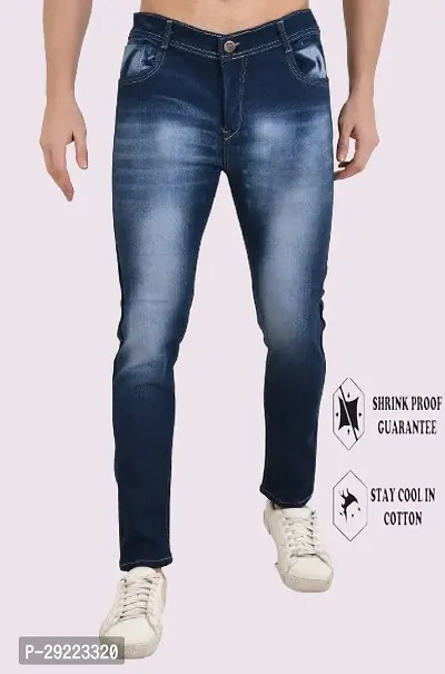 Stylish Blue Cotton Blend Solid Mid-Rise Jeans For Men-thumb0