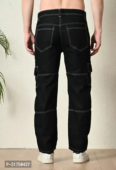 Stylish Black Denim Solid Mid-Rise Jeans For Men-thumb2