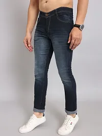 Classic Blue Cotton Blend Solid Jeans For Men-thumb2