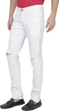 Stylish White Denim Solid Mid Rise Jeans For Men-thumb3