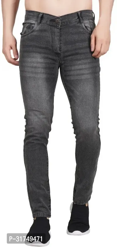 Stylish Grey Cotton Blend Solid Mid-Rise Jeans For Men