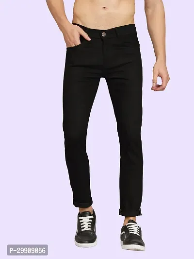 Stylish Black Cotton Blend Mid-Rise Jeans For Men-thumb0