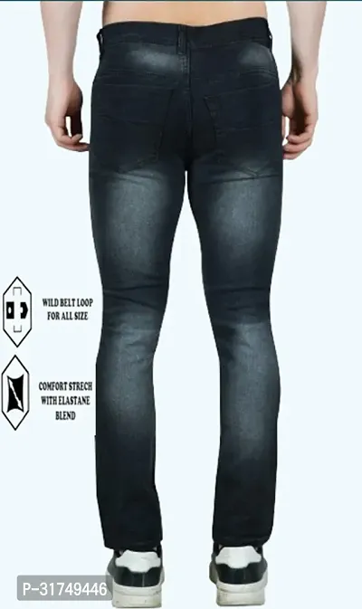 Stylish Black Cotton Blend Solid Mid-Rise Jeans For Men-thumb2