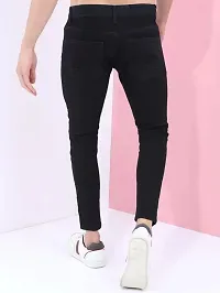 Stylish Black Cotton Blend Solid Mid-Rise Jeans For Men-thumb1