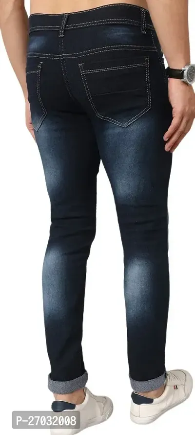 Classic Blue Cotton Blend Solid Jeans For Men-thumb2