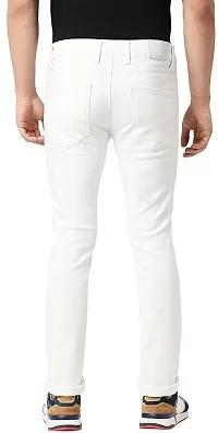 Stylish White Cotton Blend Solid Mid-Rise Jeans For Men-thumb1