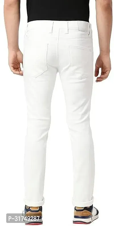 Stylish White Cotton Blend Solid Mid-Rise Jeans For Men-thumb2