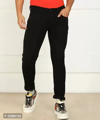 Stylish Black Denim Solid Regular Fit Jeans For Men-thumb0