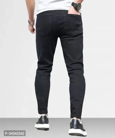 Stylish Black Denim Solid Jeans For Men-thumb2