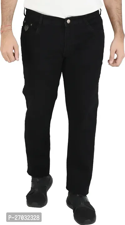 Classic Black Cotton Blend Solid Jeans For Men-thumb0