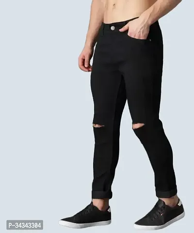 Stylish Black Denim Solid Jeans For Men-thumb0