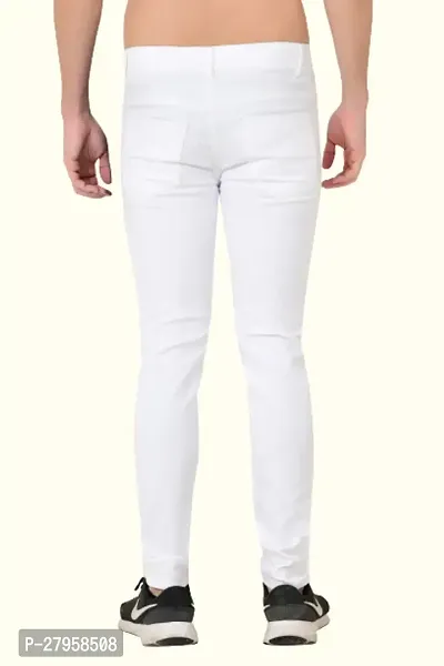 Stylish White Cotton Blend Solid Mid-Rise Jeans For Men-thumb3