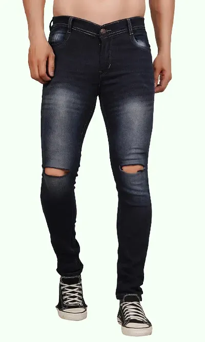 Men Slim Knee Cut Jeans