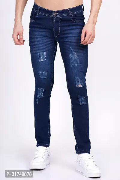 Stylish Blue Cotton Blend Solid Mid-Rise Jeans For Men-thumb0