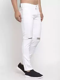 Stylish White Cotton Blend Solid Mid-Rise Jeans For Men-thumb2