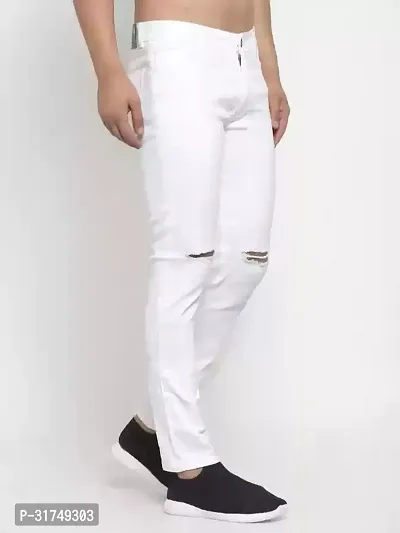 Stylish White Cotton Blend Solid Mid-Rise Jeans For Men-thumb3