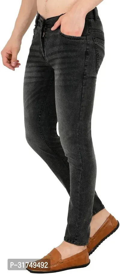 Stylish Grey Cotton Blend Solid Mid-Rise Jeans For Men-thumb3