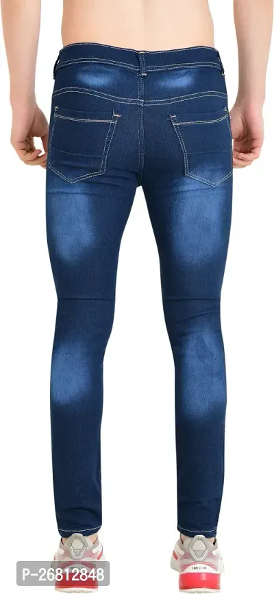 Stylish Cotton Blend Navy Blue Solid Mid Rise Jeans For Men-thumb2