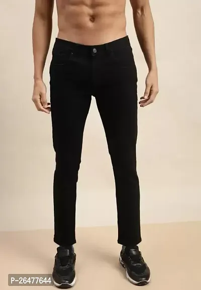 Stylish Black Cotton Blend Mid-Rise Jeans For Men-thumb0