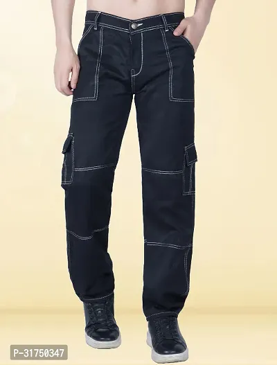 Stylish Black Denim Solid Mid-Rise Jeans For Men-thumb0