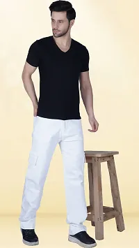 Stylish White Denim Solid Mid-Rise Jeans For Men-thumb2