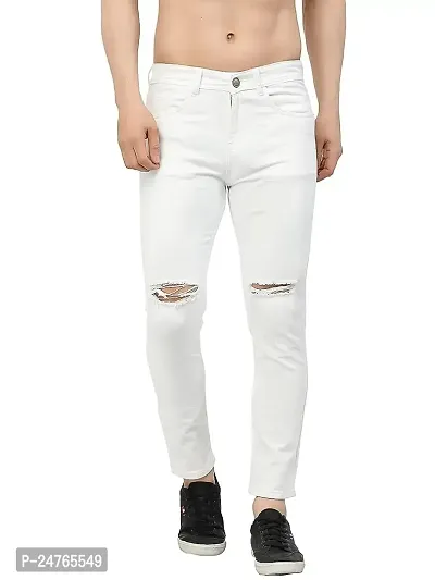 COMFITS Men's Regular Tapered Knee Cut Jeans (32) White-thumb0