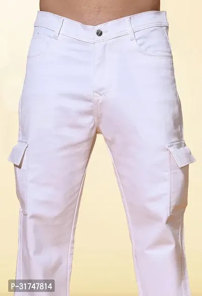 Stylish White Denim Solid Mid-Rise Jeans For Men-thumb3