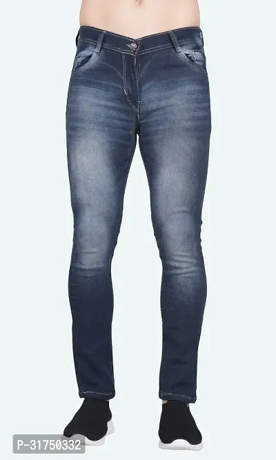 Stylish Blue Cotton Blend Solid Mid-Rise Jeans For Men