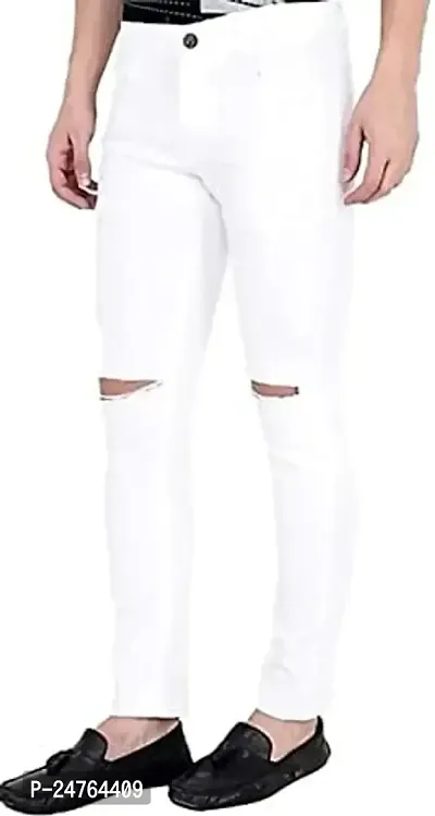 COMFITS Men's Regular Tapered Knee Cut Jeans (36) White