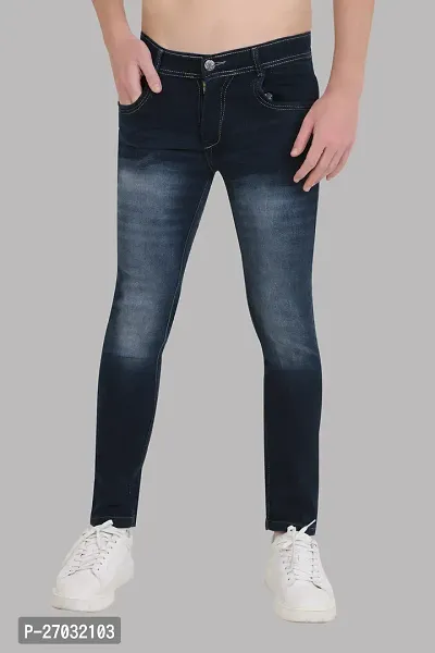 Classic Blue Cotton Blend Solid Jeans For Men-thumb0