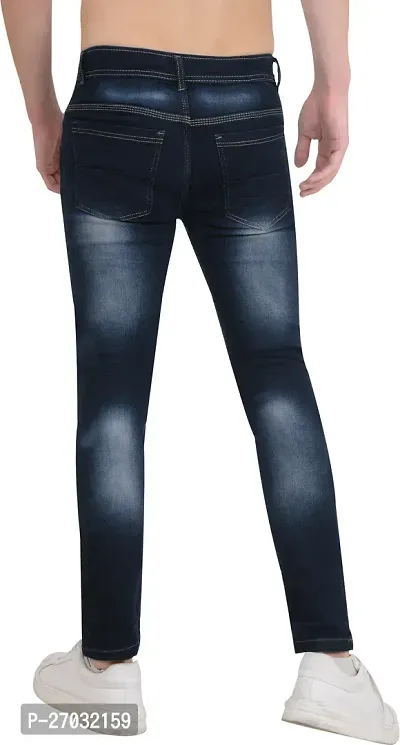 Classic Blue Cotton Blend Solid Jeans For Men-thumb2