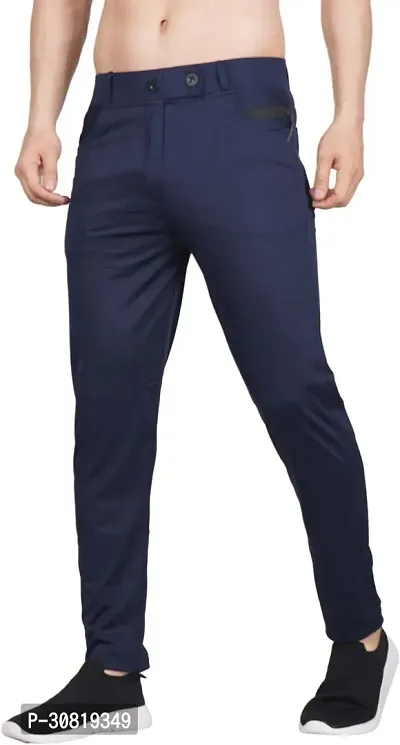 Mevan Stylish Blue Lycra Blend Solid Regular Fit Trouser For Men